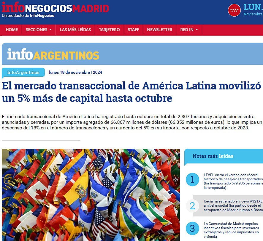 El mercado transaccional de Amrica Latina moviliz un 5% ms de capital hasta octubre